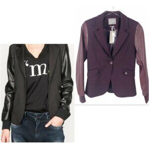 NWT Elias Rumelis Alice Burgundy Blazer XS Preppy Jacket Faux Leather Sleeve